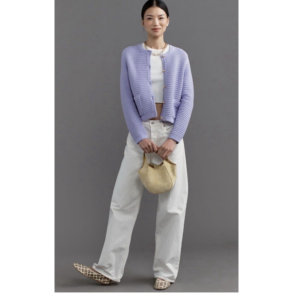 Anthropologie NVLT Jacket Cotton Knit Textured Lavendar Preppy Cozy Size XL NWT